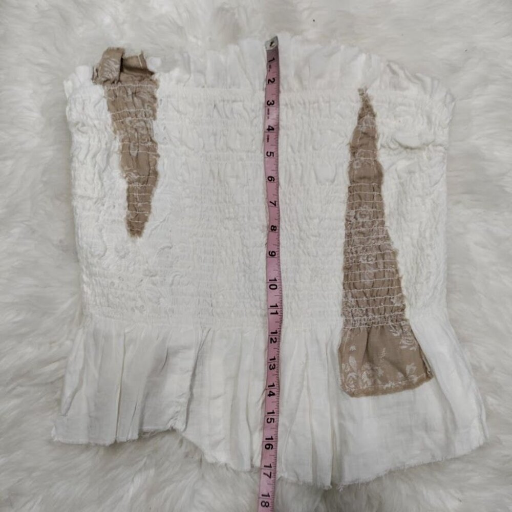 by Anthropologie Strapless Womens Large Smocked Peplum Asymmetric Hem Top White - Picture 11 of 11